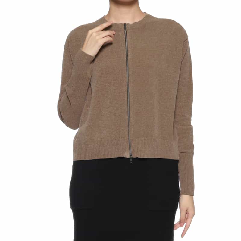 BARNEYS NEW YORK ダブルジップ ニットカーディガン DARK BROWN