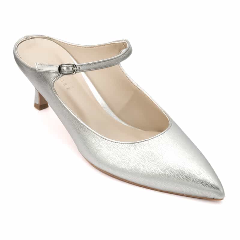 BARNEYS NEW YORK ストラップ ミュールパンプス SILVER