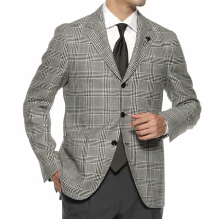 LARDINIラルディーニシングルジレベストグレーチェックブルーウインドペン48 LARDINIラルディーニシングルジレベストグレーチェックブルー