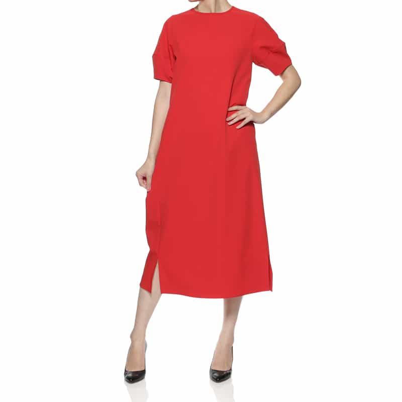 BARNEYS NEW YORK ウォッシャブル ランタンスリーブドレス RED