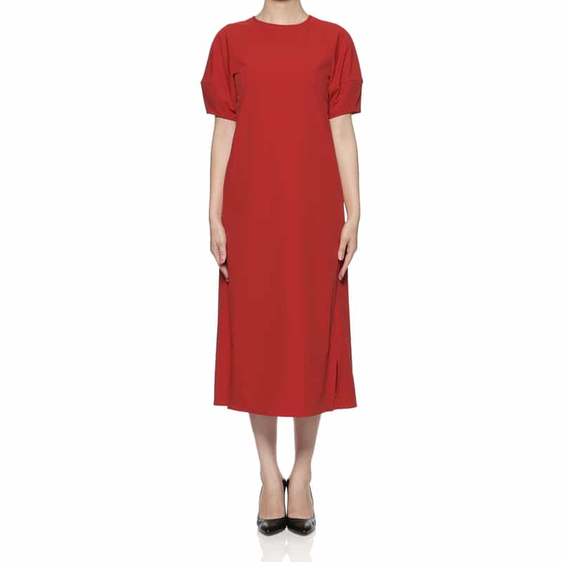 BARNEYS NEW YORK ウォッシャブル ランタンスリーブドレス RED