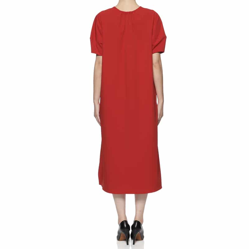 BARNEYS NEW YORK ウォッシャブル ランタンスリーブドレス RED