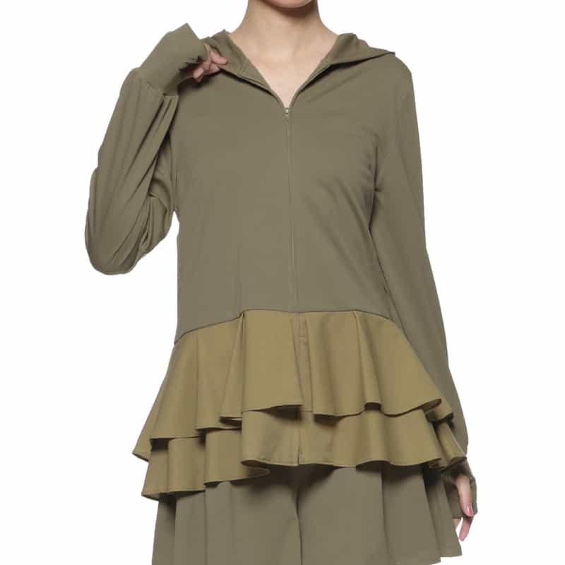 BARNEYS NEW YORK セットアップ ウォッシャブル水陸両用フリル付きジップアップフーディ KHAKI