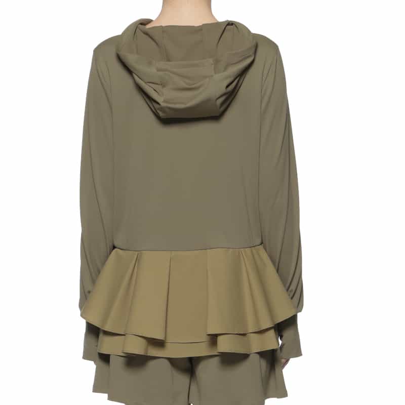 BARNEYS NEW YORK セットアップ ウォッシャブル水陸両用フリル付きジップアップフーディ KHAKI
