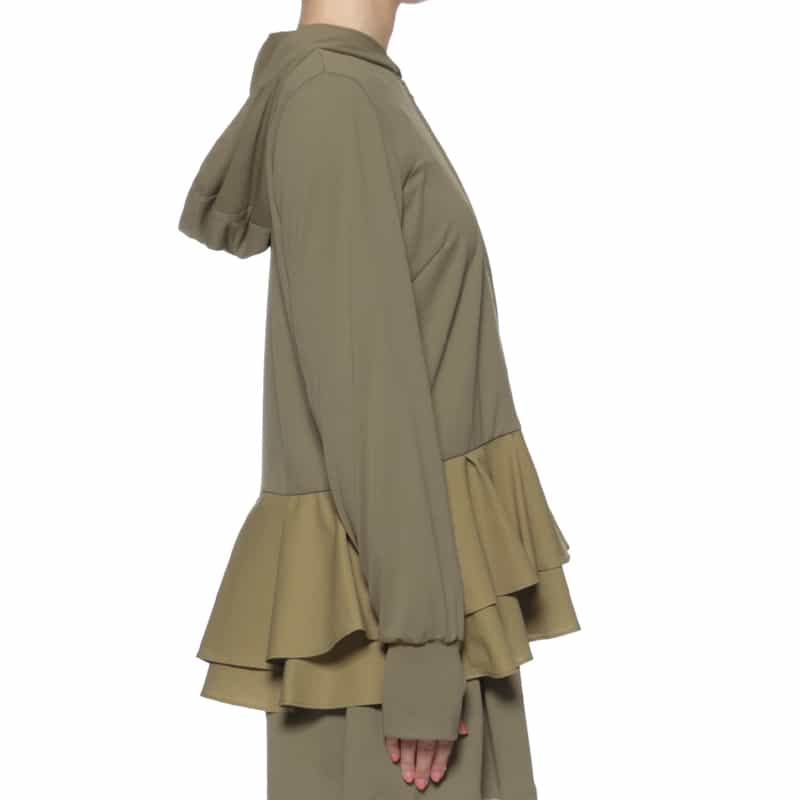 BARNEYS NEW YORK セットアップ ウォッシャブル水陸両用フリル付きジップアップフーディ KHAKI
