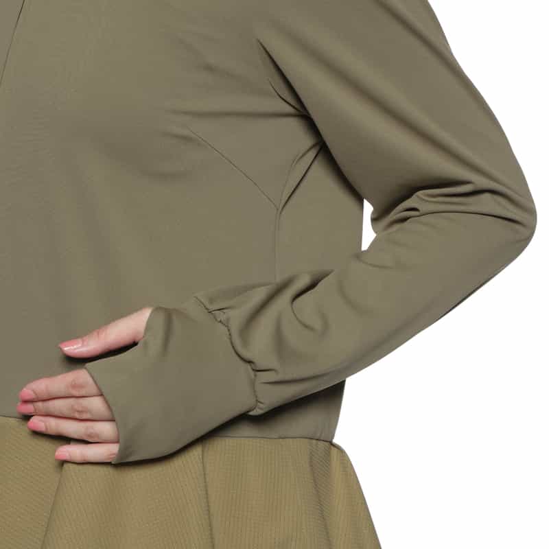 BARNEYS NEW YORK セットアップ ウォッシャブル水陸両用フリル付きジップアップフーディ KHAKI