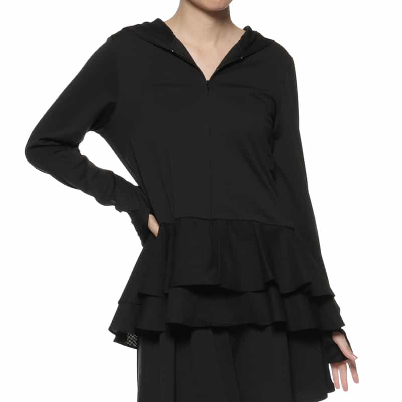 BARNEYS NEW YORK セットアップ ウォッシャブル水陸両用フリル付きジップアップフーディ BLACK