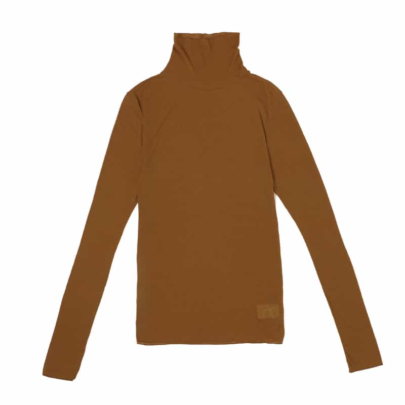 BARNEYS NEW YORK ウォッシャブル タートルネックシアーリブニットプルオーバー CAMEL