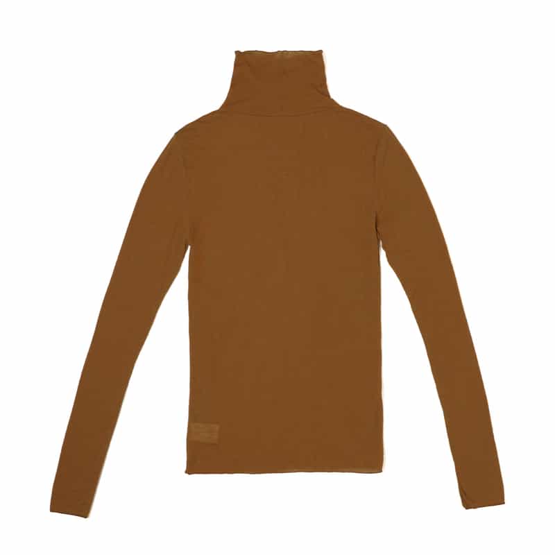 BARNEYS NEW YORK ウォッシャブル タートルネックシアーリブニットプルオーバー CAMEL