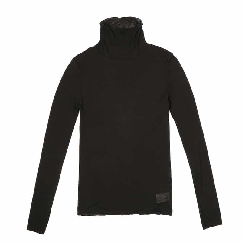 BARNEYS NEW YORK ウォッシャブル タートルネックシアーリブニットプルオーバー BLACK