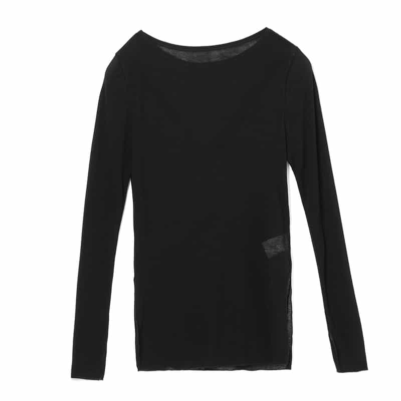 BARNEYS NEW YORK ウォッシャブル ボートネックシアーニットプルオーバー BLACK