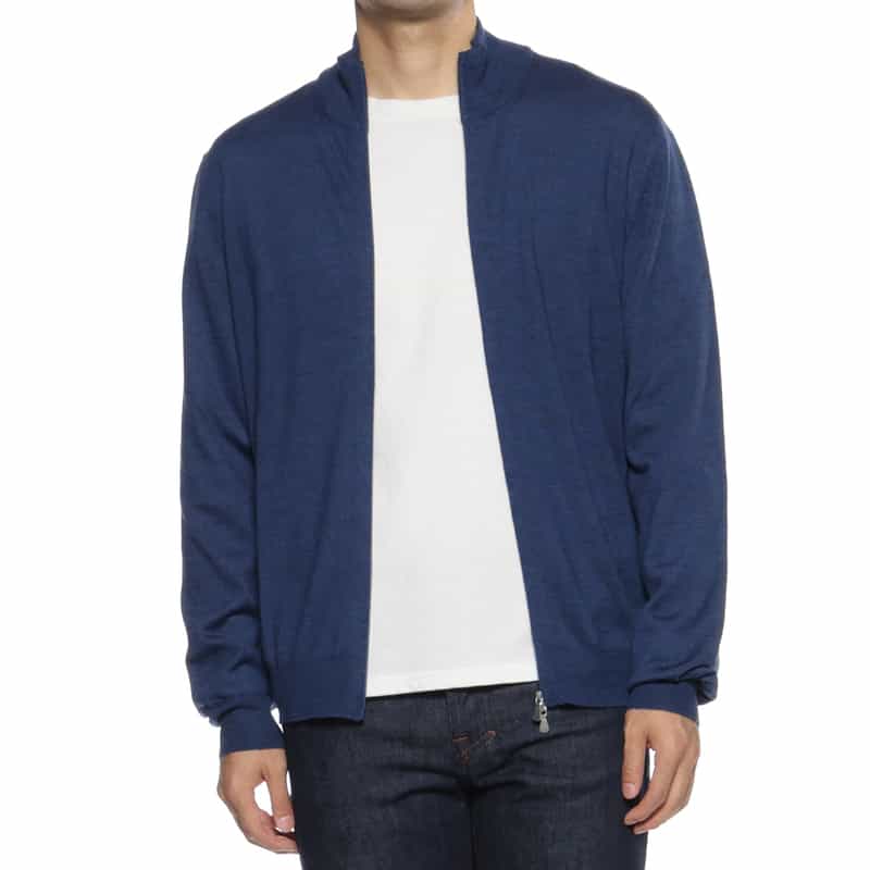 GRANSASSO GRANSASSO＜グランサッソ＞ ジップアップニットカーディガン BLUE