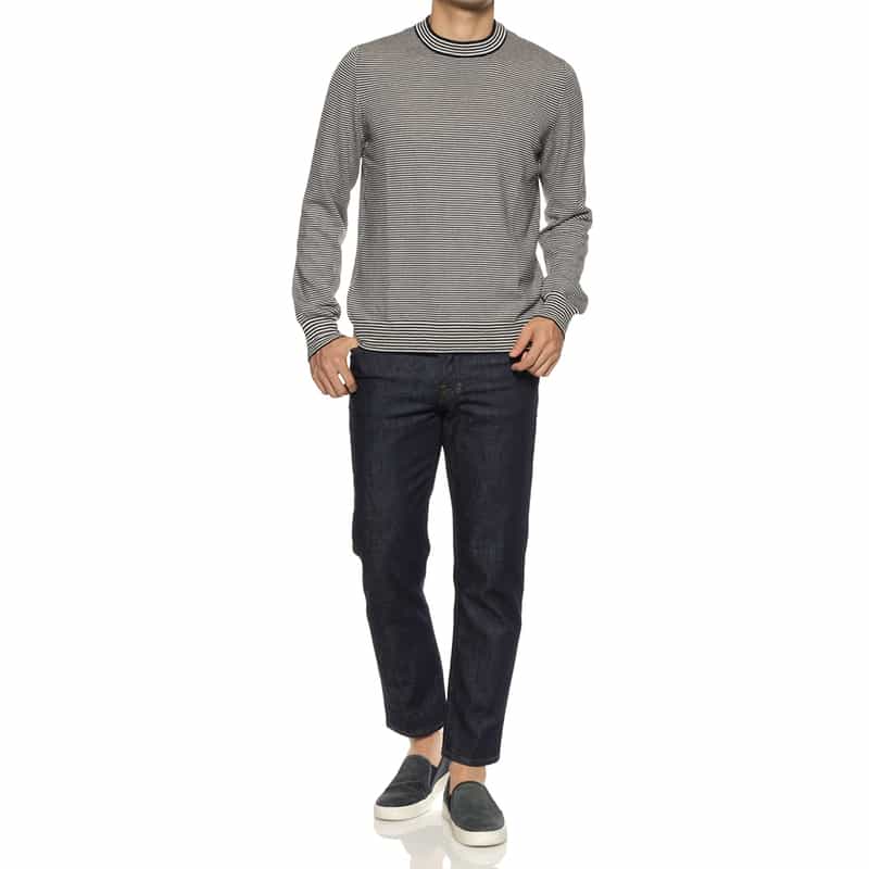 GRANSASSO GRANSASSO＜グランサッソ＞ ボーダー柄ニットプルオーバー NAVY