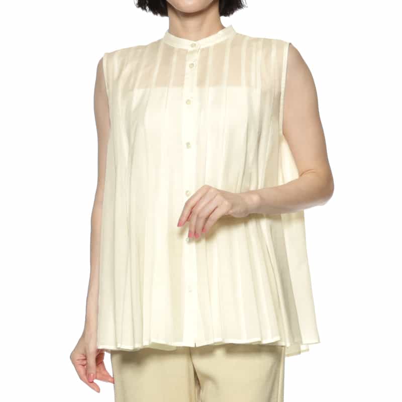 BARNEYS NEW YORK ウォッシャブル ノースリーブブラウス WHITE