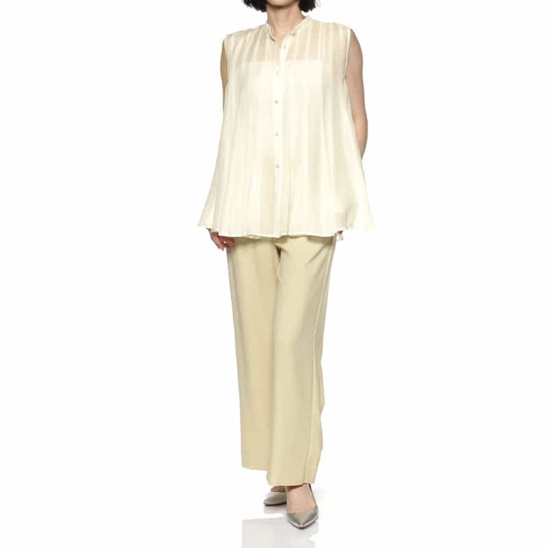 BARNEYS NEW YORK ウォッシャブル ノースリーブブラウス WHITE