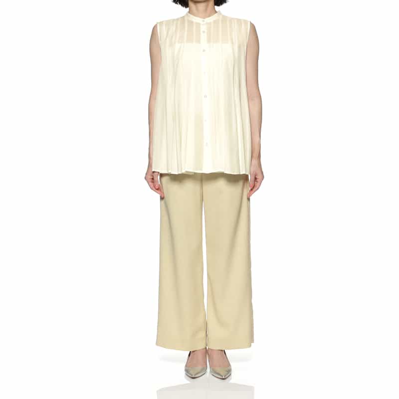 BARNEYS NEW YORK ウォッシャブル ノースリーブブラウス WHITE