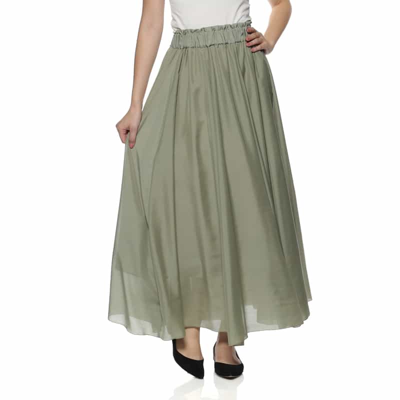 BARNEYS NEW YORK ウォッシャブル シアー素材ボリュームスカート KHAKI