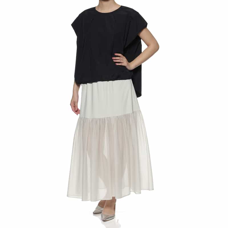 BARNEYS NEW YORK ウォッシャブル コンビネーションシアースカート BEIGE