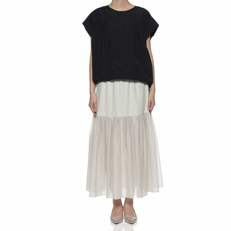 BARNEYS NEW YORK ウォッシャブル コンビネーションシアースカート BEIGE