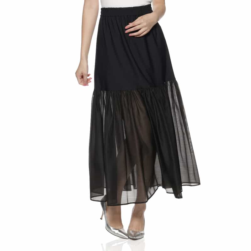 BARNEYS NEW YORK ウォッシャブル コンビネーションシアースカート BLACK