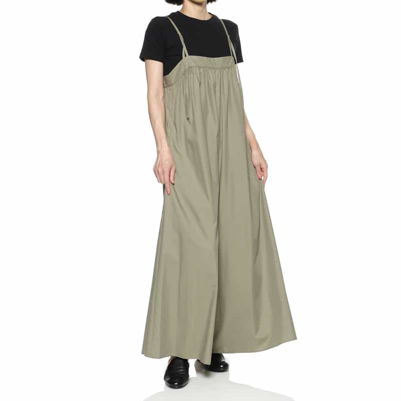 BARNEYS NEW YORK ウォッシャブル ギャザーオールインワン KHAKI