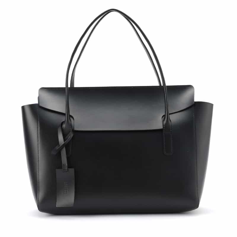 BARNEYS NEW YORK レザー バイカラー フラップトートバッグ BLACK