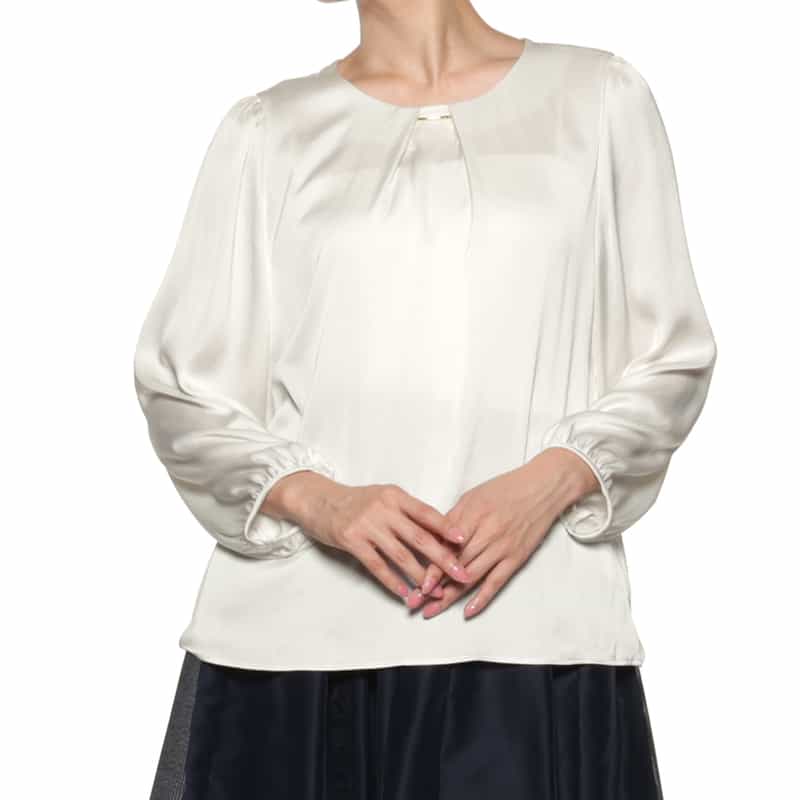 BARNEYS NEW YORK ウォッシャブル ネックバー付ブラウス WHITE