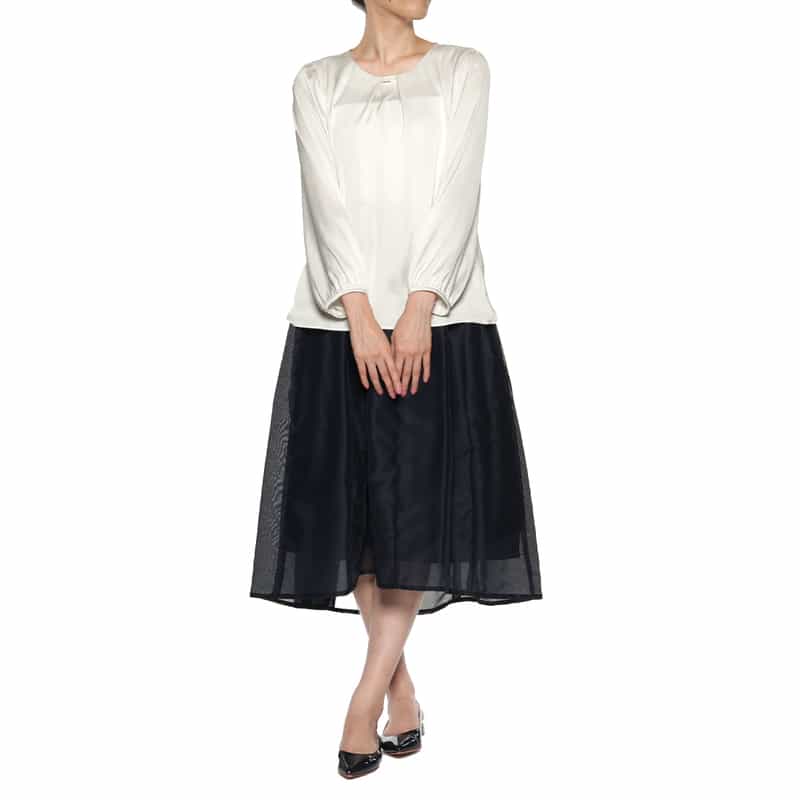 BARNEYS NEW YORK ウォッシャブル ネックバー付ブラウス WHITE