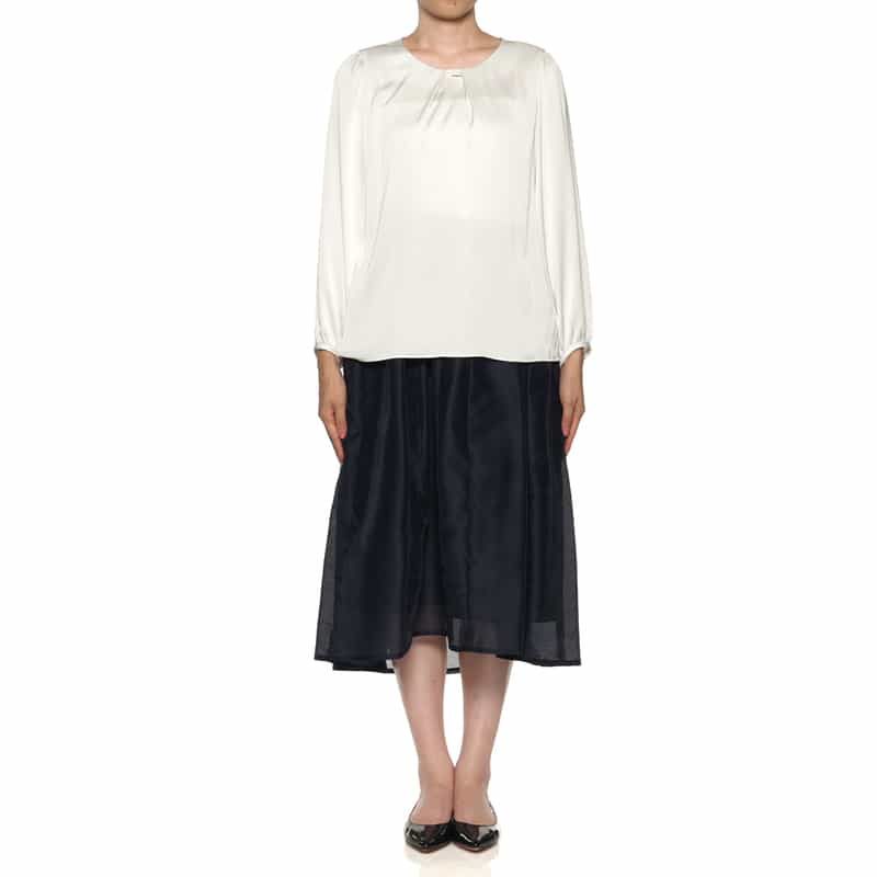 BARNEYS NEW YORK ウォッシャブル ネックバー付ブラウス WHITE