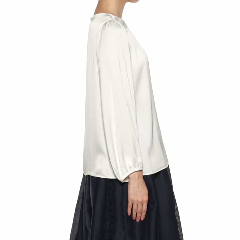 BARNEYS NEW YORK ウォッシャブル ネックバー付ブラウス WHITE