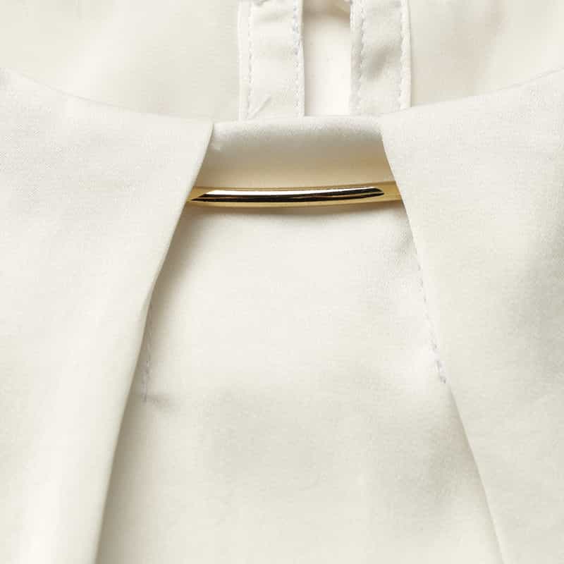 BARNEYS NEW YORK ウォッシャブル ネックバー付ブラウス WHITE