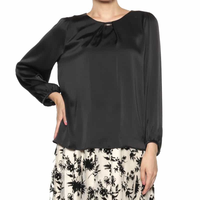 BARNEYS NEW YORK ウォッシャブル ネックバー付ブラウス BLACK