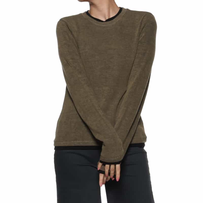 BARNEYS NEW YORK ウォッシャブル レイヤードデザインロングスリーブカットソー BROWN