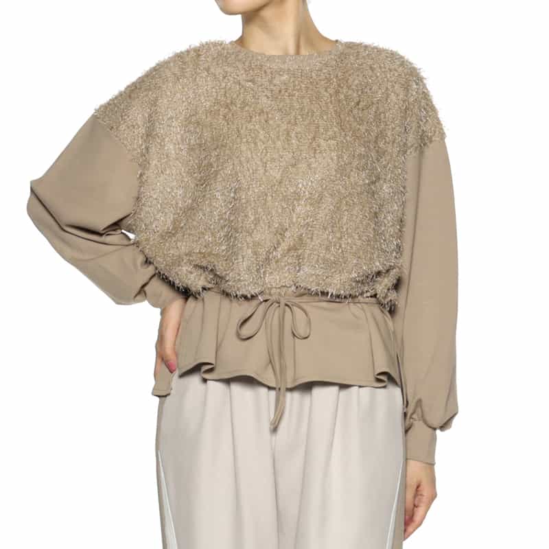 BARNEYS NEW YORK ウォッシャブル フェイクファーコンビネーションプルオーバー BEIGE
