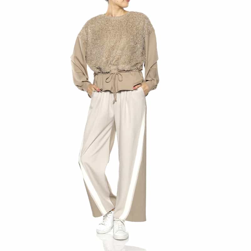 BARNEYS NEW YORK ウォッシャブル フェイクファーコンビネーションプルオーバー BEIGE