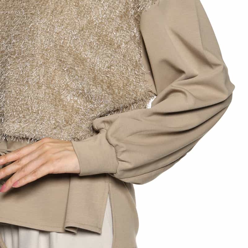 BARNEYS NEW YORK ウォッシャブル フェイクファーコンビネーションプルオーバー BEIGE