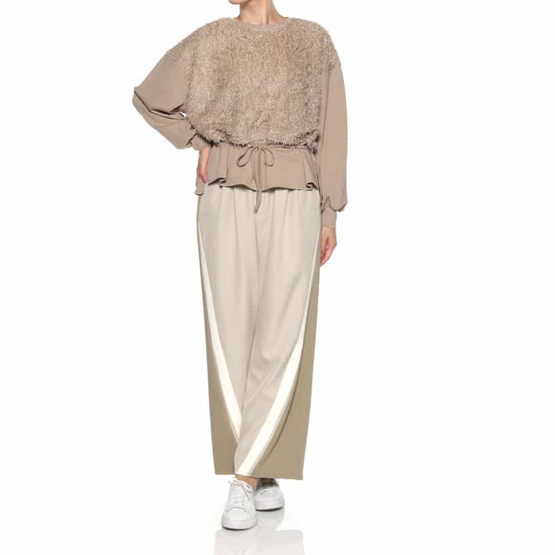 BARNEYS NEW YORK ウォッシャブル ライン入りワイドパンツ BEIGE