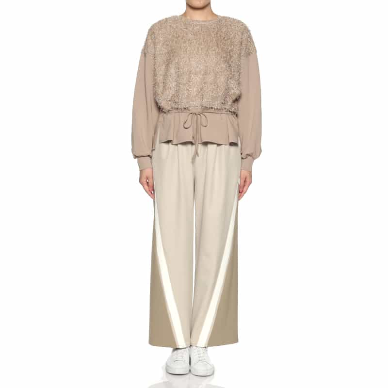 BARNEYS NEW YORK ウォッシャブル ライン入りワイドパンツ BEIGE