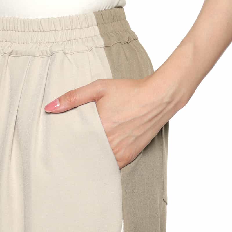 BARNEYS NEW YORK ウォッシャブル ライン入りワイドパンツ BEIGE