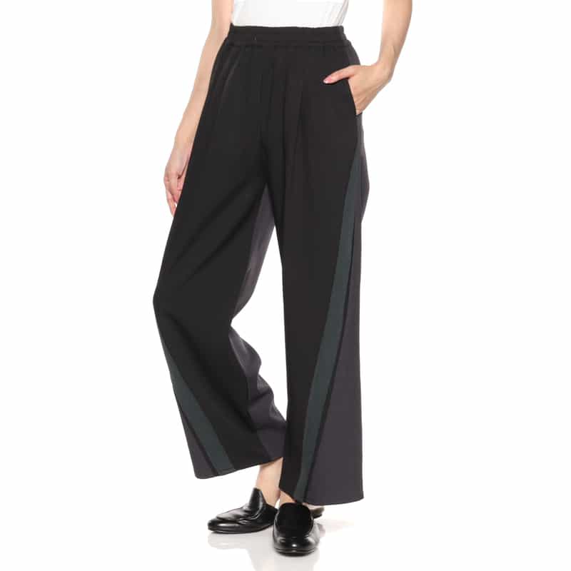 BARNEYS NEW YORK ウォッシャブル ライン入りワイドパンツ BLACK