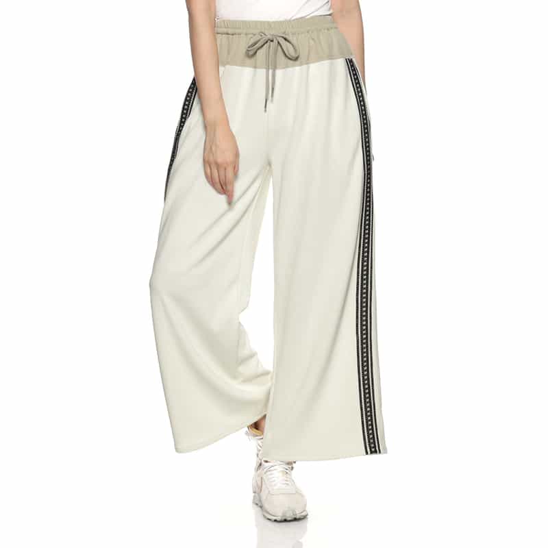 BARNEYS NEW YORK コーデュロイ素材サイドライン入りドローストリング ワイドパンツ OFF WHITE
