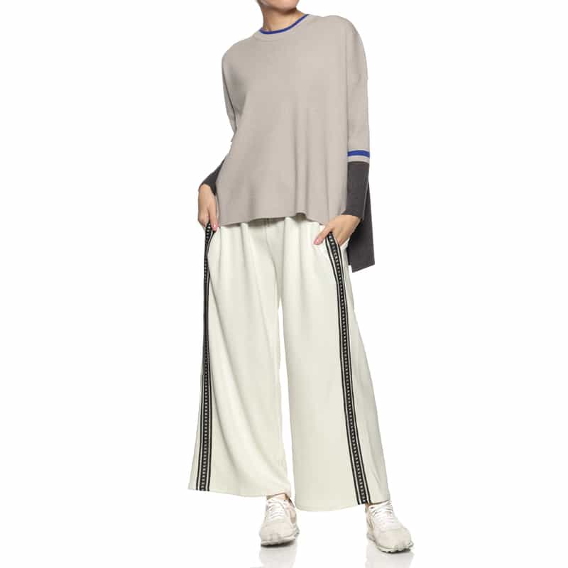 BARNEYS NEW YORK コーデュロイ素材サイドライン入りドローストリング ワイドパンツ OFF WHITE