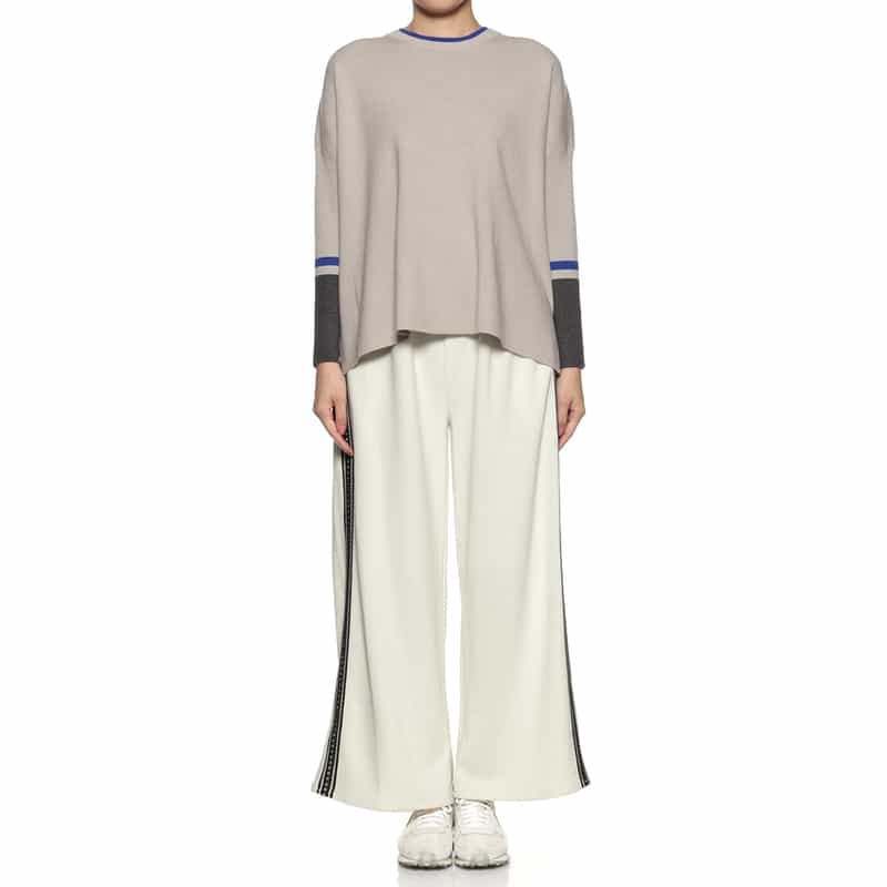 BARNEYS NEW YORK コーデュロイ素材サイドライン入りドローストリング ワイドパンツ OFF WHITE