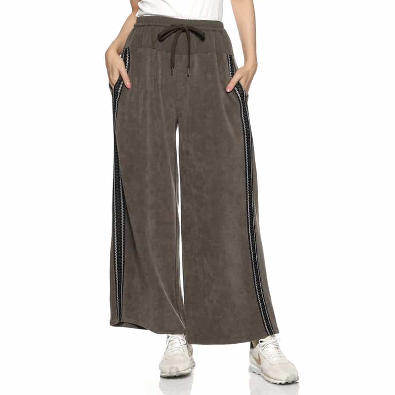 BARNEYS NEW YORK コーデュロイ素材サイドライン入りドローストリング ワイドパンツ BROWN