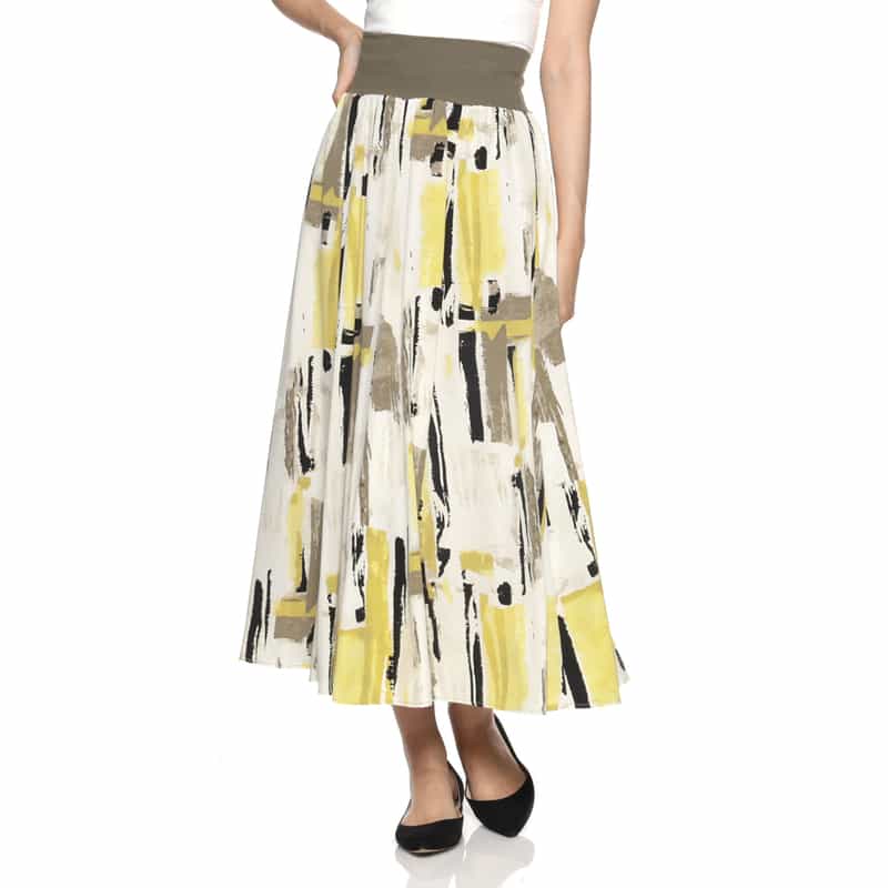 BARNEYS NEW YORK ウォッシャブル ジオメトリック柄ロングスカート YELLOW