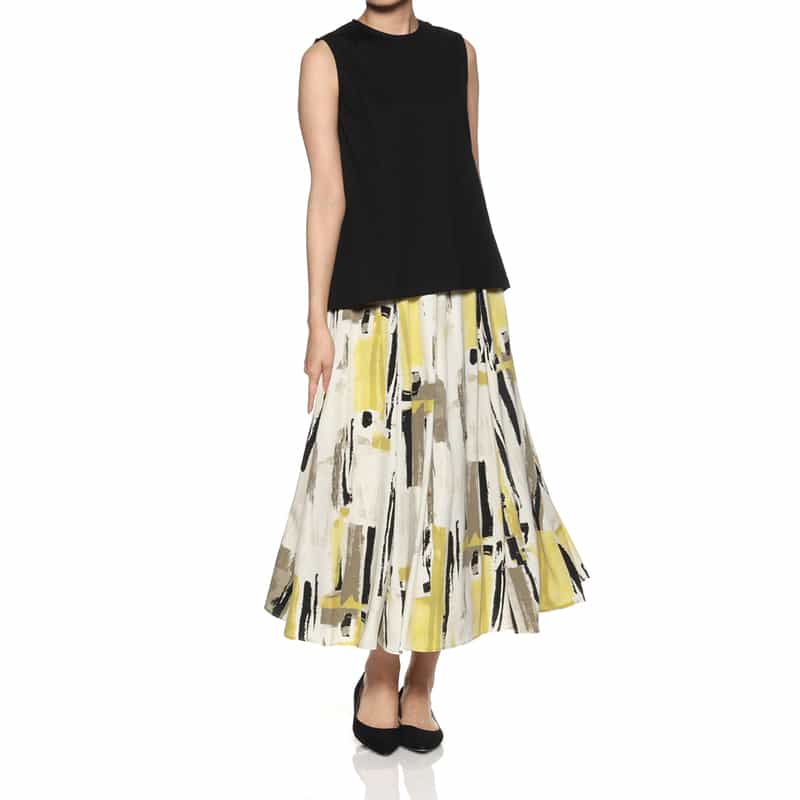 BARNEYS NEW YORK ウォッシャブル ジオメトリック柄ロングスカート YELLOW