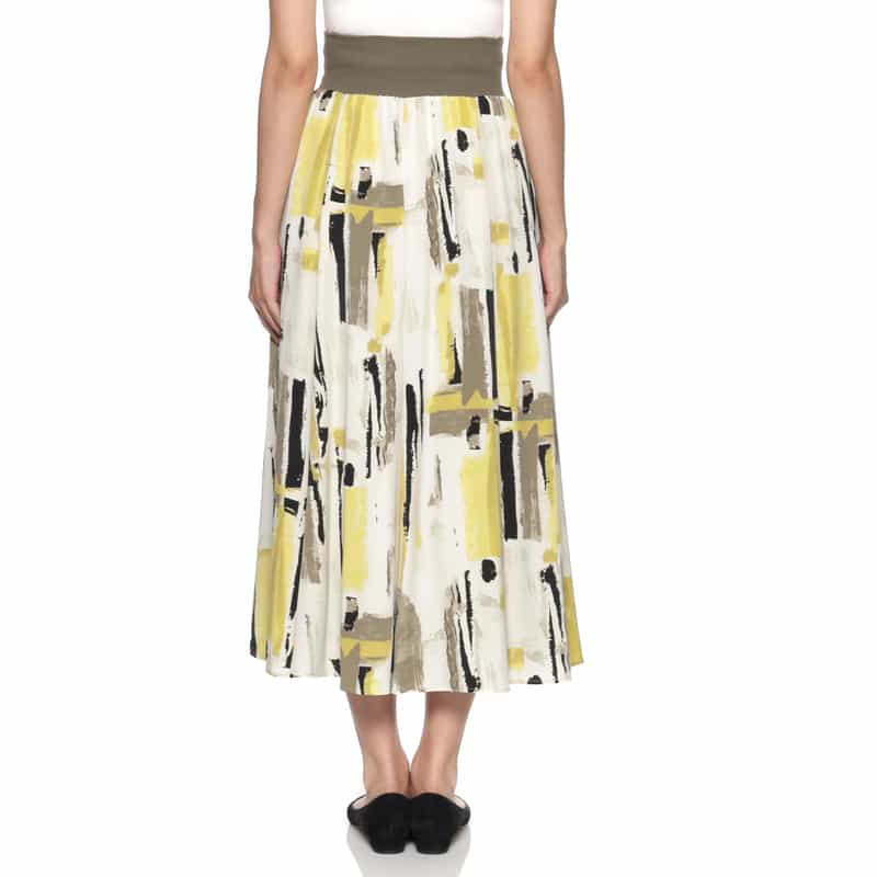 BARNEYS NEW YORK ウォッシャブル ジオメトリック柄ロングスカート YELLOW