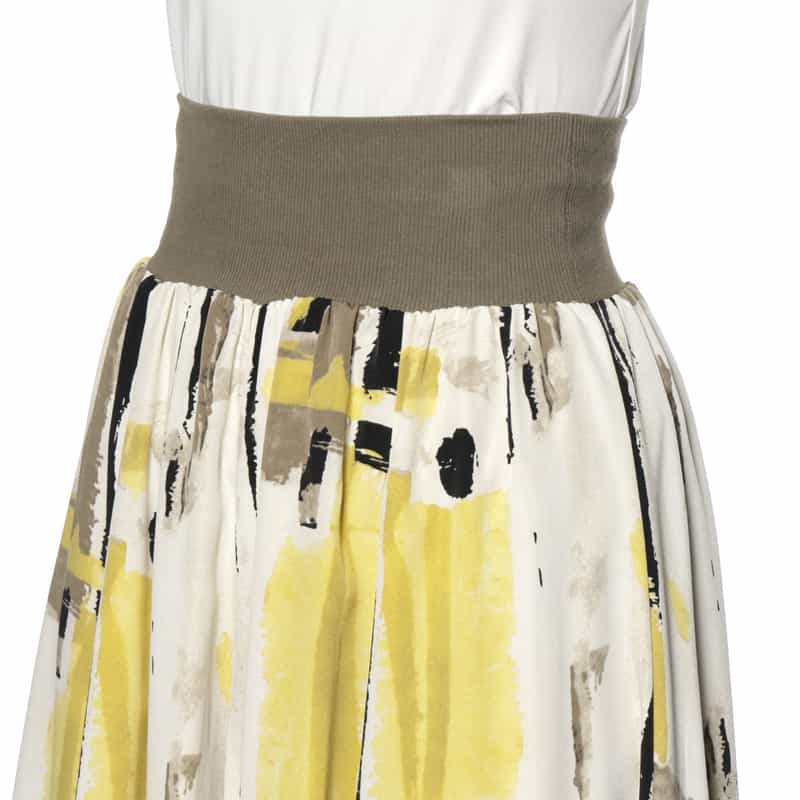 BARNEYS NEW YORK ウォッシャブル ジオメトリック柄ロングスカート YELLOW