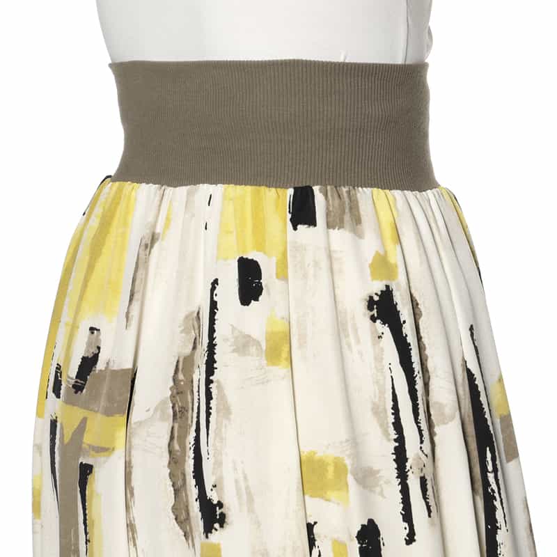 BARNEYS NEW YORK ウォッシャブル ジオメトリック柄ロングスカート YELLOW