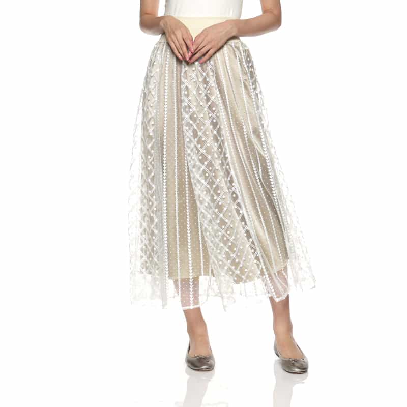 BARNEYS NEW YORK チュール付ロングスカート WHITE